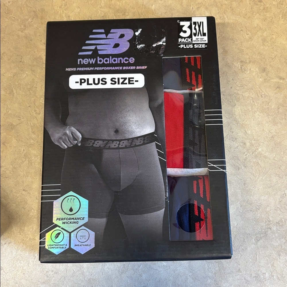 New Balance 3XL Plus Size Performance Wicking Boxer Briefs 3‎ Pair